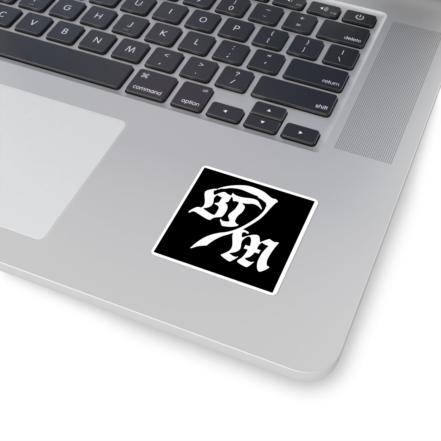Square Sticker — Gothic 'BTM' Monogram (Black & White)